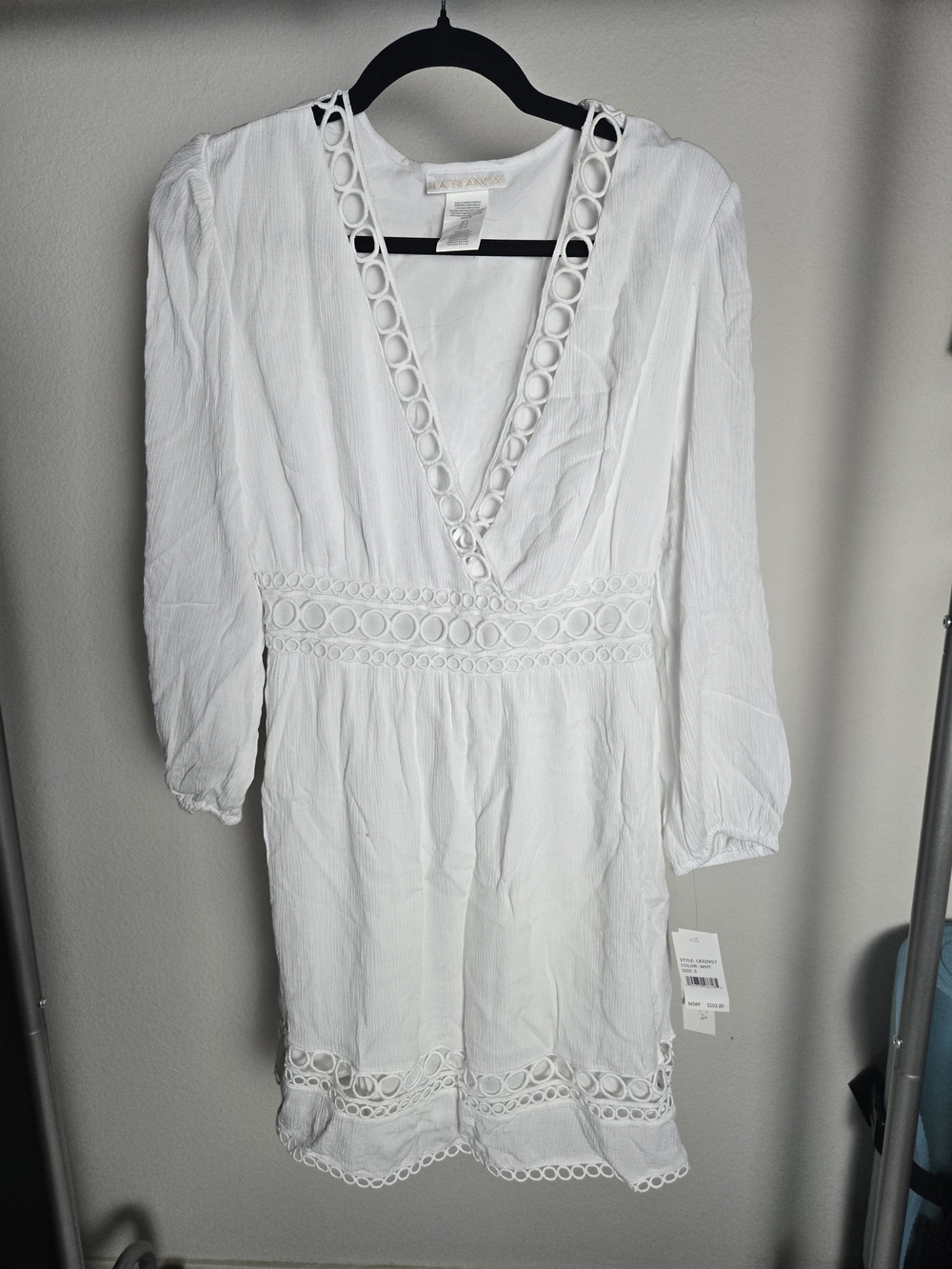 La Blanca White Eyelet V-Neck Mini Dress